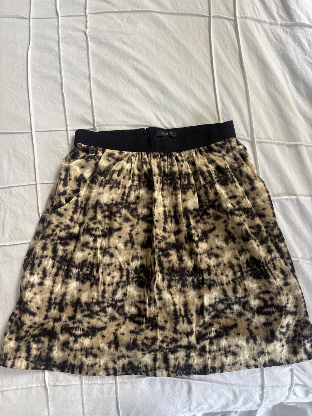 Ann Taylor Neutral Tie-Dye Velvet A-Line Skirt - Black & Cream